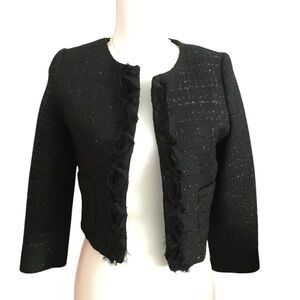 AQUA by Bloomingdales Black Cropped Classic Style Sparkly Jacket, sz S